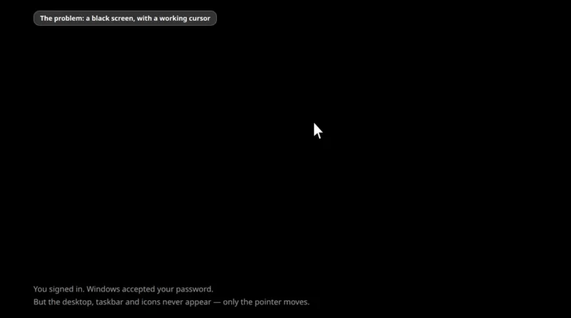 The black screen Windows 11 after login problem - a blank screen with only the mouse cursor visible