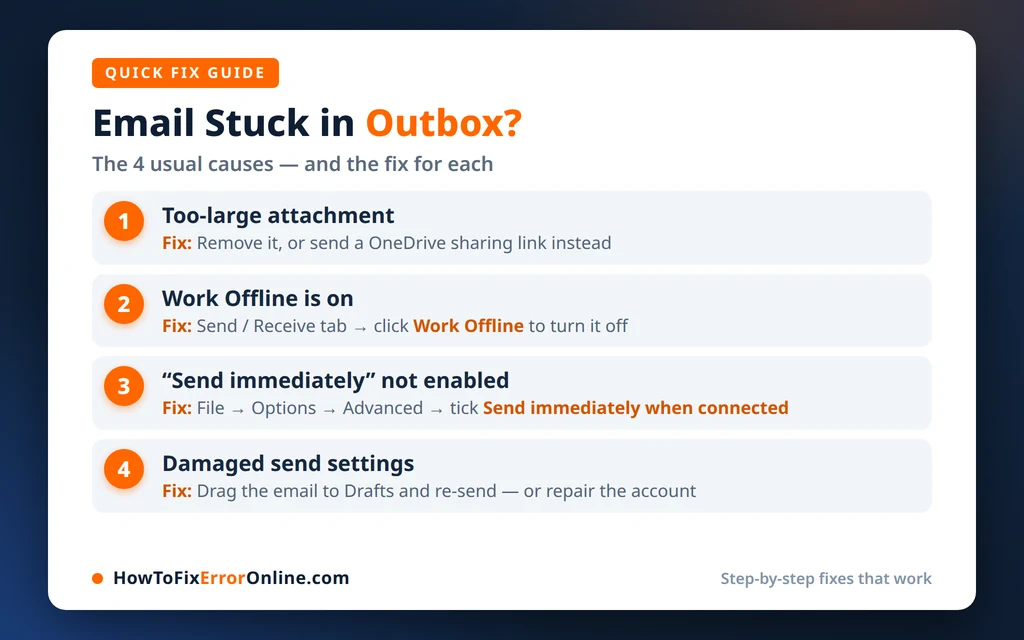 Email stuck in Outlook Outbox - the 4 usual causes and their fixes