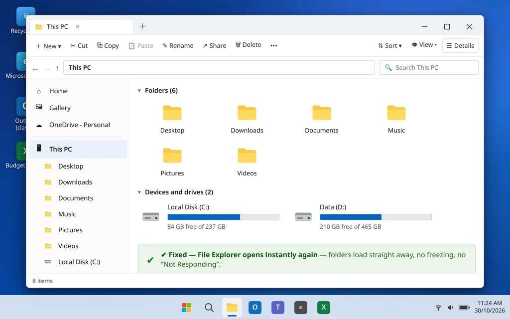File Explorer opening This PC normally after the fixes