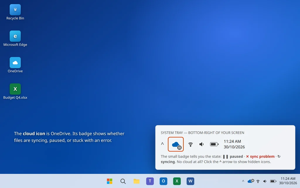 OneDrive cloud icon in the Windows 11 system tray next to the clock