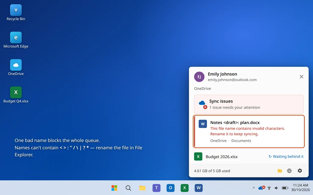 OneDrive sync error for a file with invalid characters in its name in Windows 11