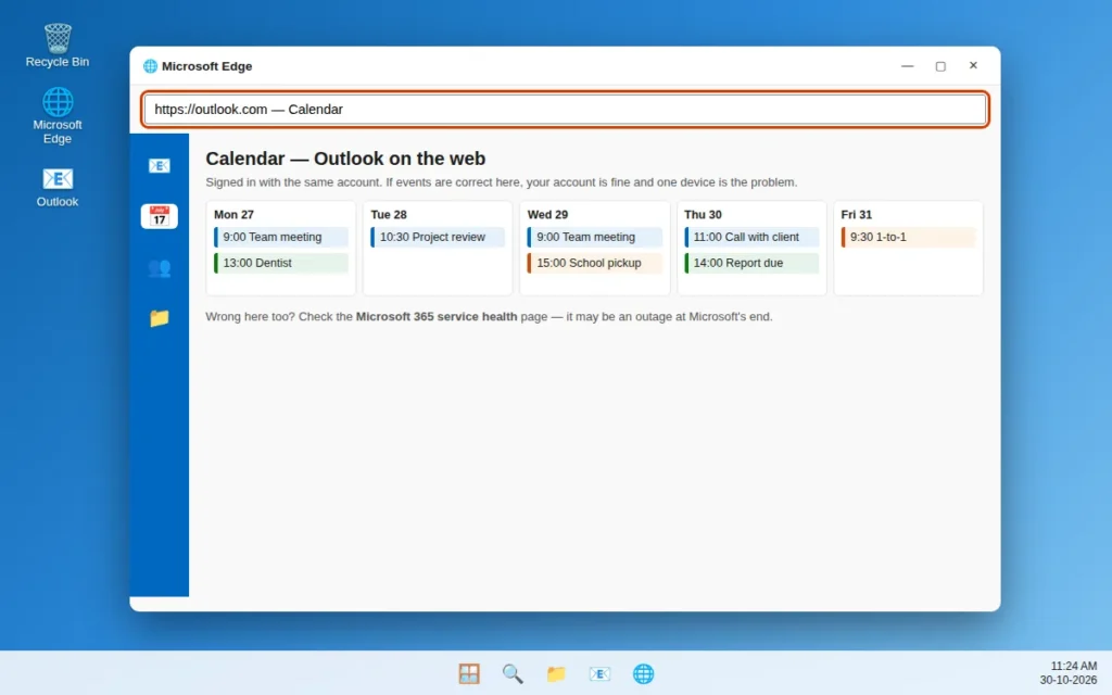 Outlook Calendar on the web at outlook.com in a browser