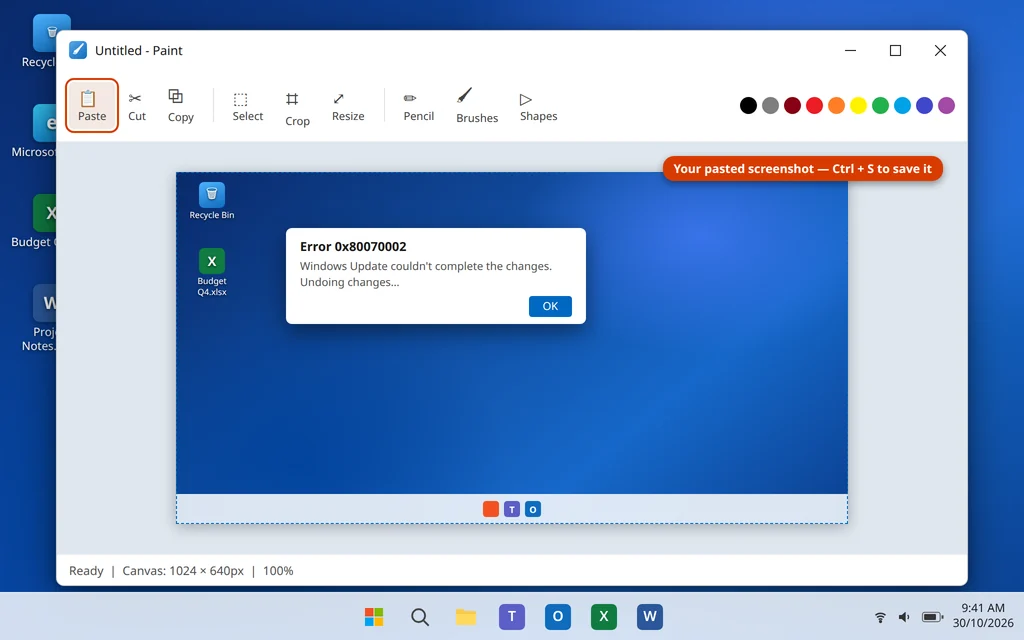Pasting a full-screen screenshot into Paint after pressing the Print Screen key