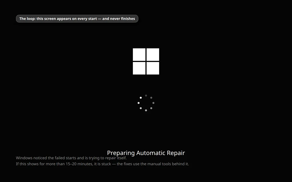 Windows 11 stuck on Preparing Automatic Repair with the spinning dots that never finish