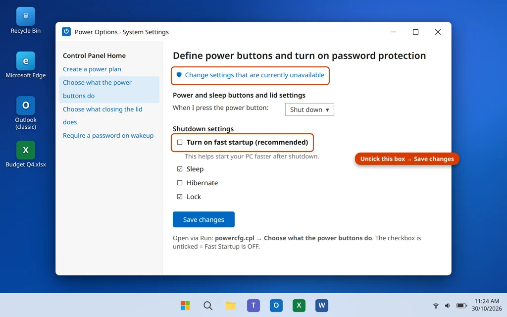 Turn off Fast Startup in Power Options to stop the black screen coming back