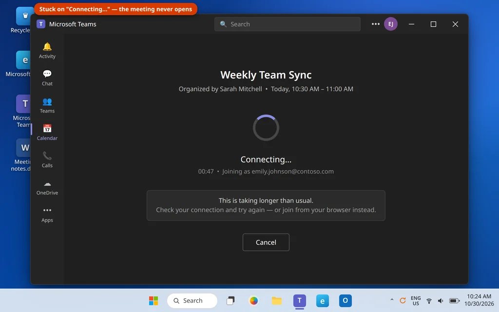 Microsoft Teams stuck on Connecting while trying to join a meeting