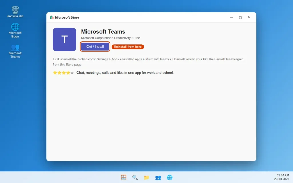 Install Microsoft Teams from the Microsoft Store on Windows 11