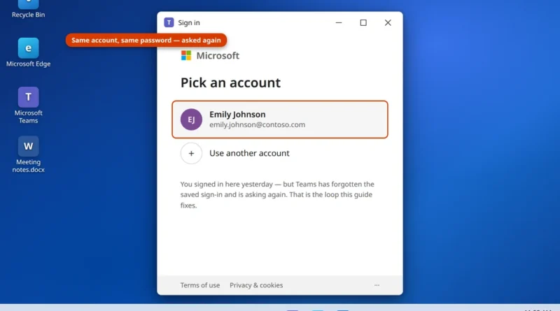 Microsoft Teams sign-in screen asking to pick an account and sign in again