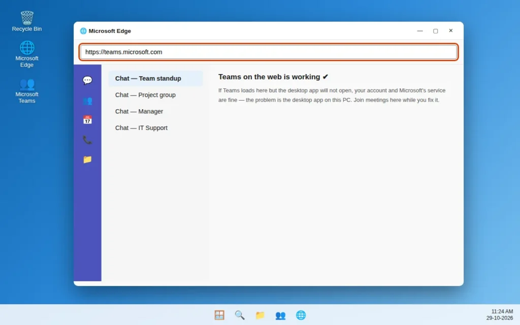 Microsoft Teams open on the web at teams.microsoft.com in a browser