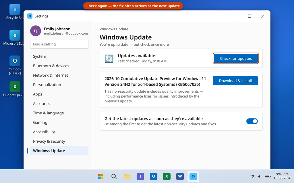 Windows Update offering a follow-up cumulative update preview that fixes a PC slow after the Windows 11 update
