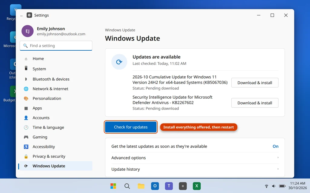 Check for updates in Windows Update settings on Windows 11
