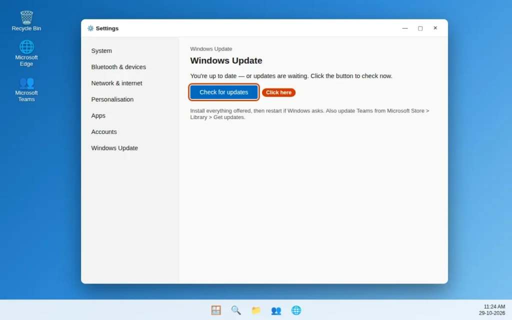 Check for updates in Windows Update settings on Windows 11