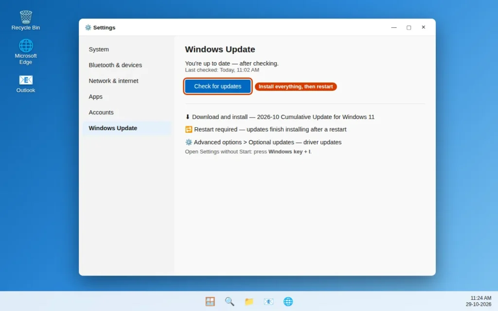 Check for updates in Windows Update settings in Windows 11