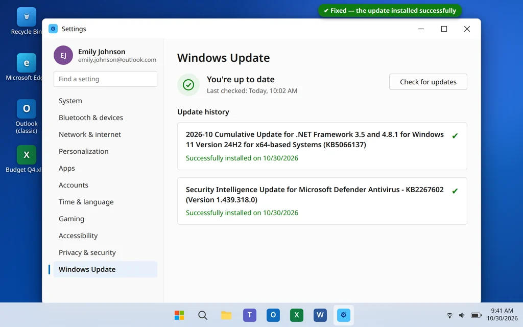 Windows Update showing You're up to date after error 0x80070643 is fixed