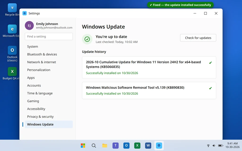Windows Update showing You're up to date after error 0x80070005 is fixed