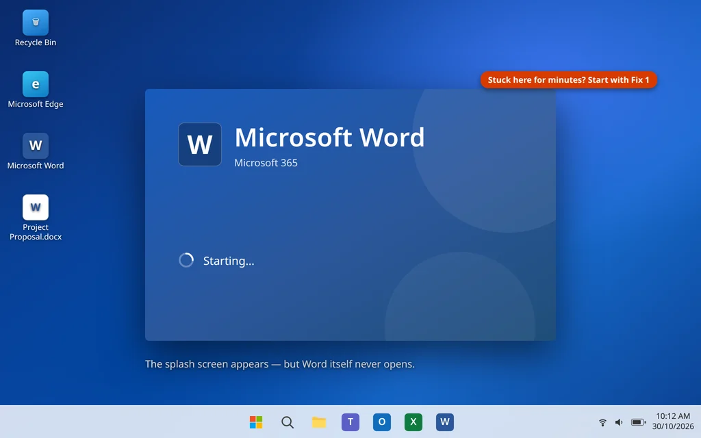 Microsoft Word splash screen stuck on Starting and not opening on Windows 11